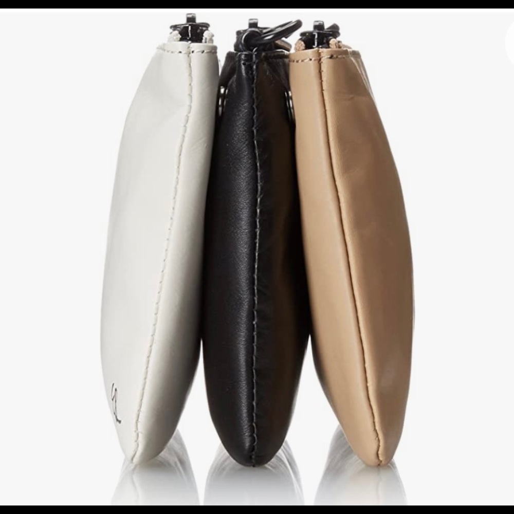 Elegant Women's Leather Pouch Set - Black, White, and Tan
